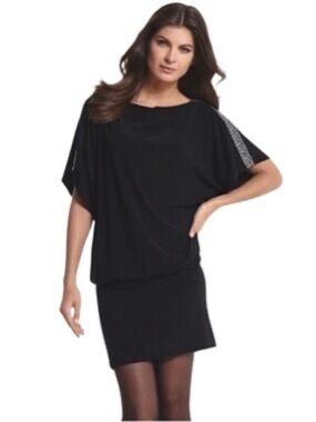 White House Black Market Dress Women’s XS Black Embellished Batwing Mini